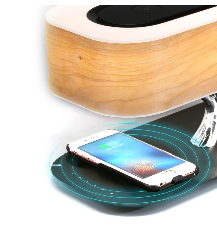 Sleek Wood Tree Design Desktop Light with Bluetooth Speaker and Wireless Charging