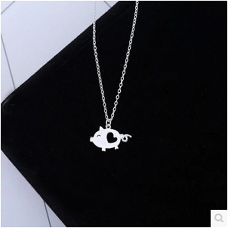 Hollow Heart Pig Sterling Silver Necklace