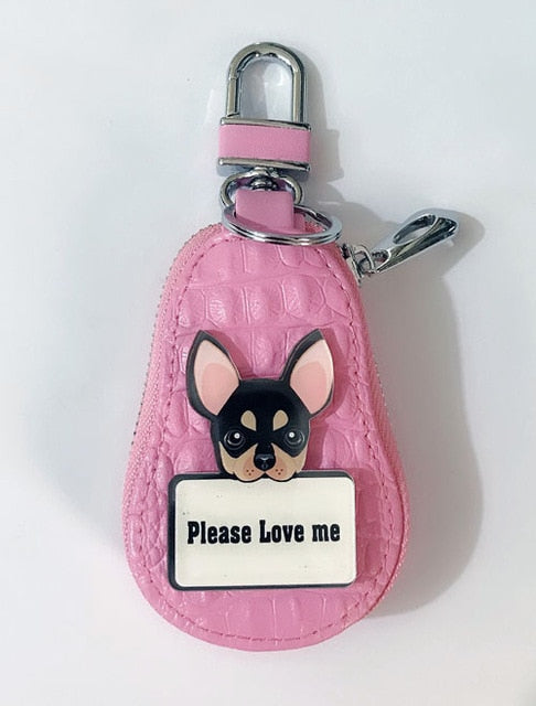 Leather Key Chain with Poodle, Chihuahua, Bulldog or Boston Terrier