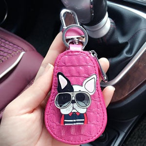 Leather Key Chain with Poodle, Chihuahua, Bulldog or Boston Terrier