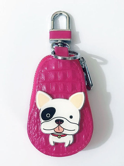 Leather Key Chain with Poodle, Chihuahua, Bulldog or Boston Terrier