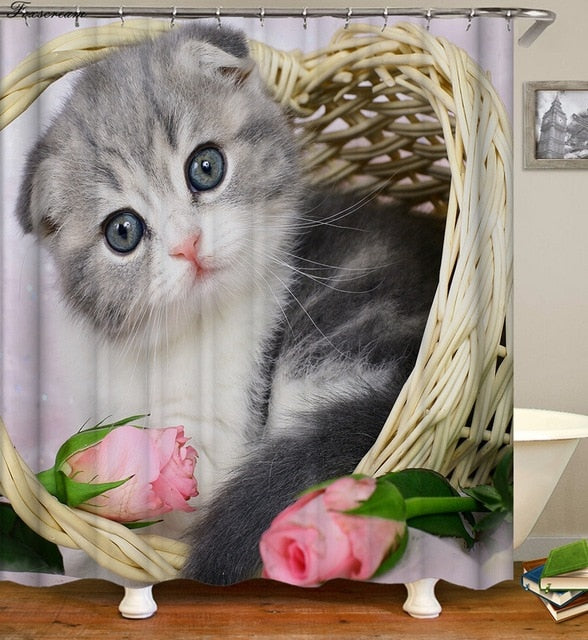 Shower Curtain With 3D Cat Designs