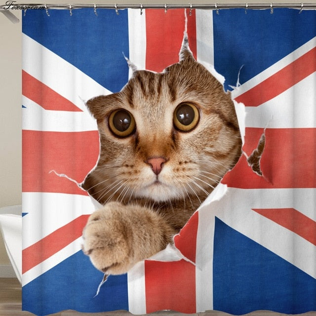 Shower Curtain With 3D Cat Designs