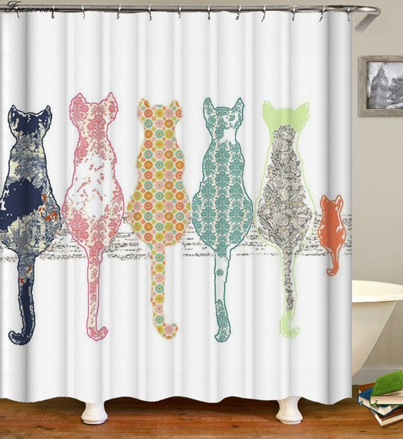 Shower Curtain With 3D Cat Designs