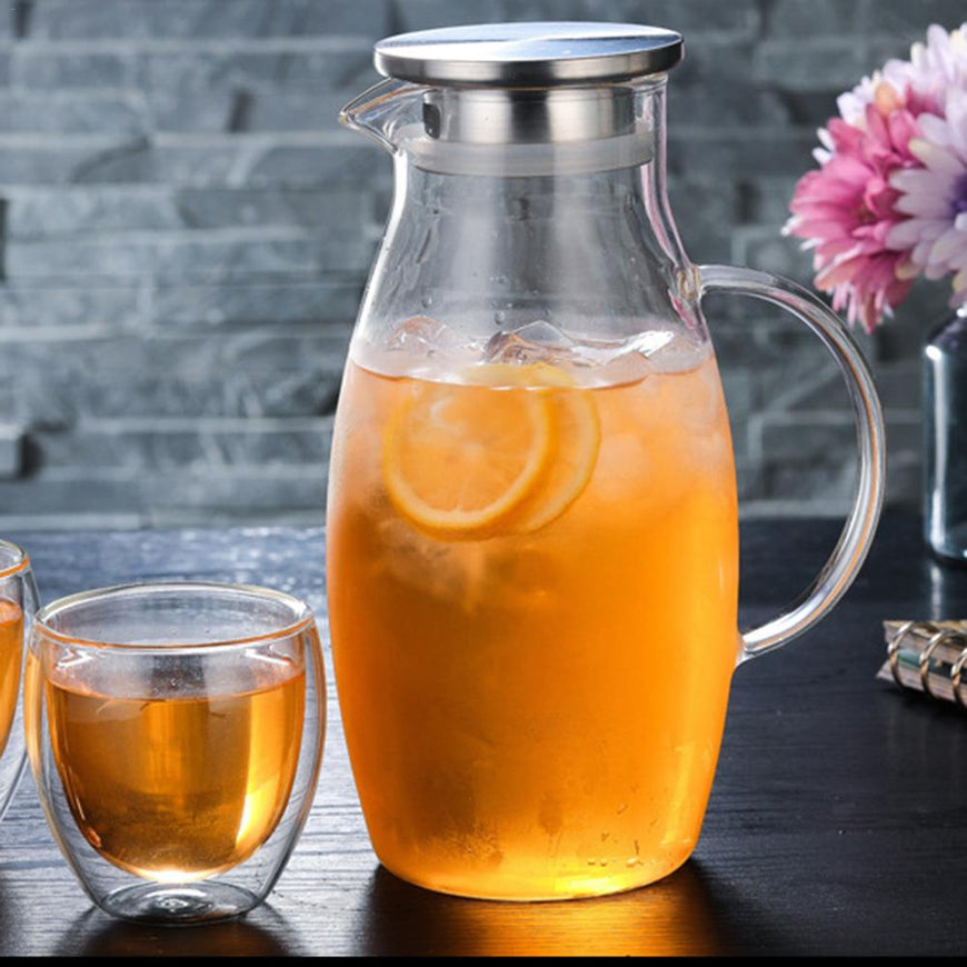 Glass Water Pitcher with Stainless Steel Lid